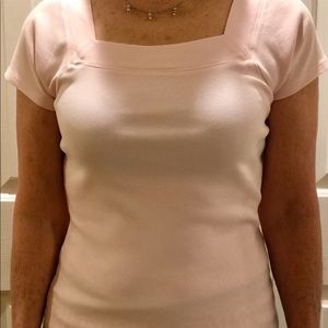 Pink square neck shirt sleeve fitted top